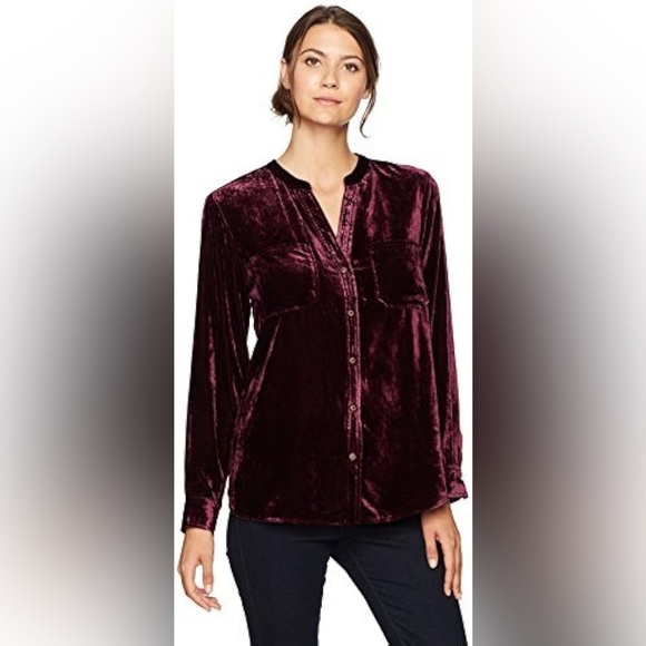 Democracy Velvet Button Down, Box Pleat and Split Back Shirt, Deep Plum Sz XS - Picture 1 of 12